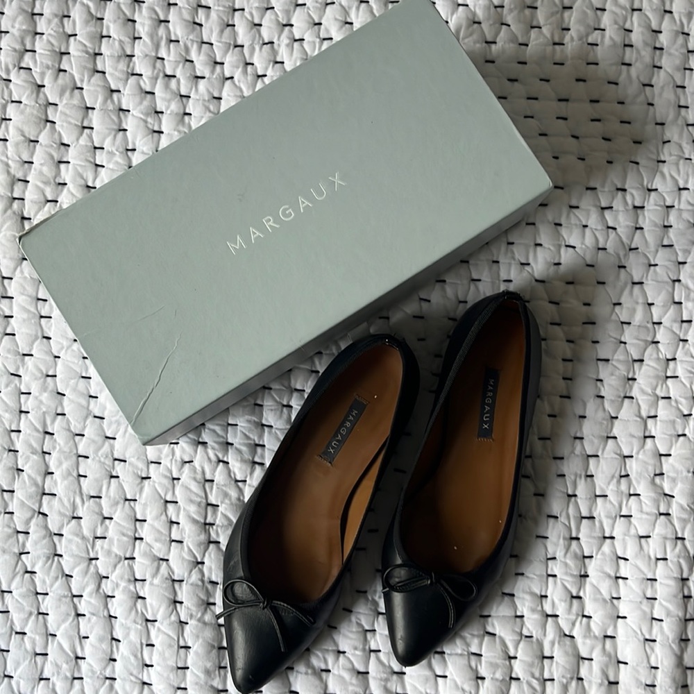 Margaux black leather pointed ballet flats